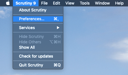 preferences menu item