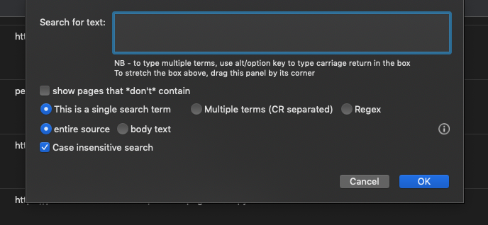 Search site dialog