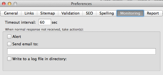 Monitoring preferences window